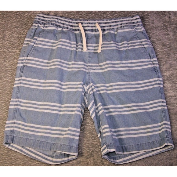 Old Navy Shorts Women XL Linen Rayon Elastic Waist Drawstring Pockets Blue White - Picture 1 of 13